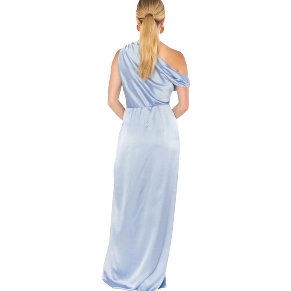 Show Me Your Mumu Jodie Dress Women Medium Steel Blue Luxe Satin Lined Side Slit - Picture 5 of 12
